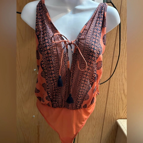 Free People Intimately Soul Of The Sun Bodysuit Boho Brick Combo Size Small - Picture 6 of 8